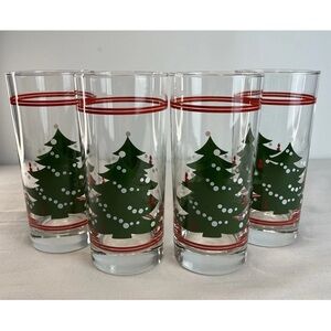 Waechtersbach Germany Christmas Tree 15oz Tall Collins/Water Glasses, Set of 4